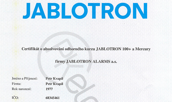 Certifikát - JABLOTRON 100+ a Mercury