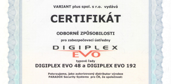 Certifikát - VARIANT plus spol. s r.o.