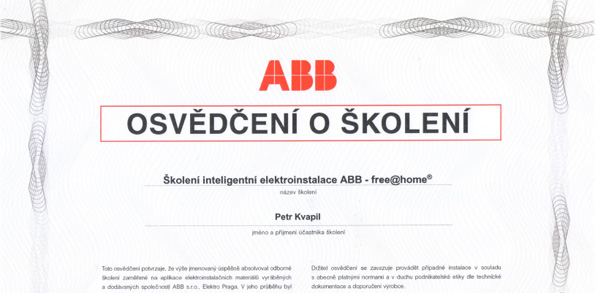 Osvědčení o školení ABB - free@home®
